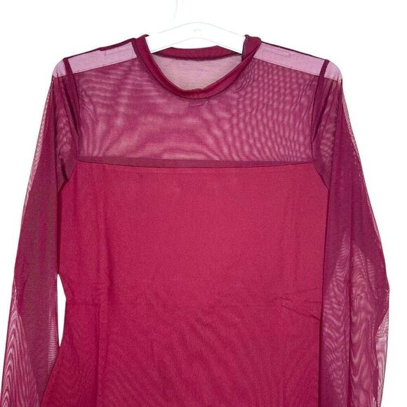 NEW Susana Monaco Crew Neck Mesh Long Sleeve Top in Oxblood Large - Picture 2 of 12